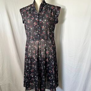 Vintage Floral Sheer Queen's Row Dress Punk Whimsygoth Pleated Black Size M/L